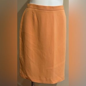 Jones New York Cream Orange Midi 100% Silk Skirt Zipper & Button In Back SZ 16P